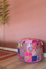 Indian Patchwork Poef Pink