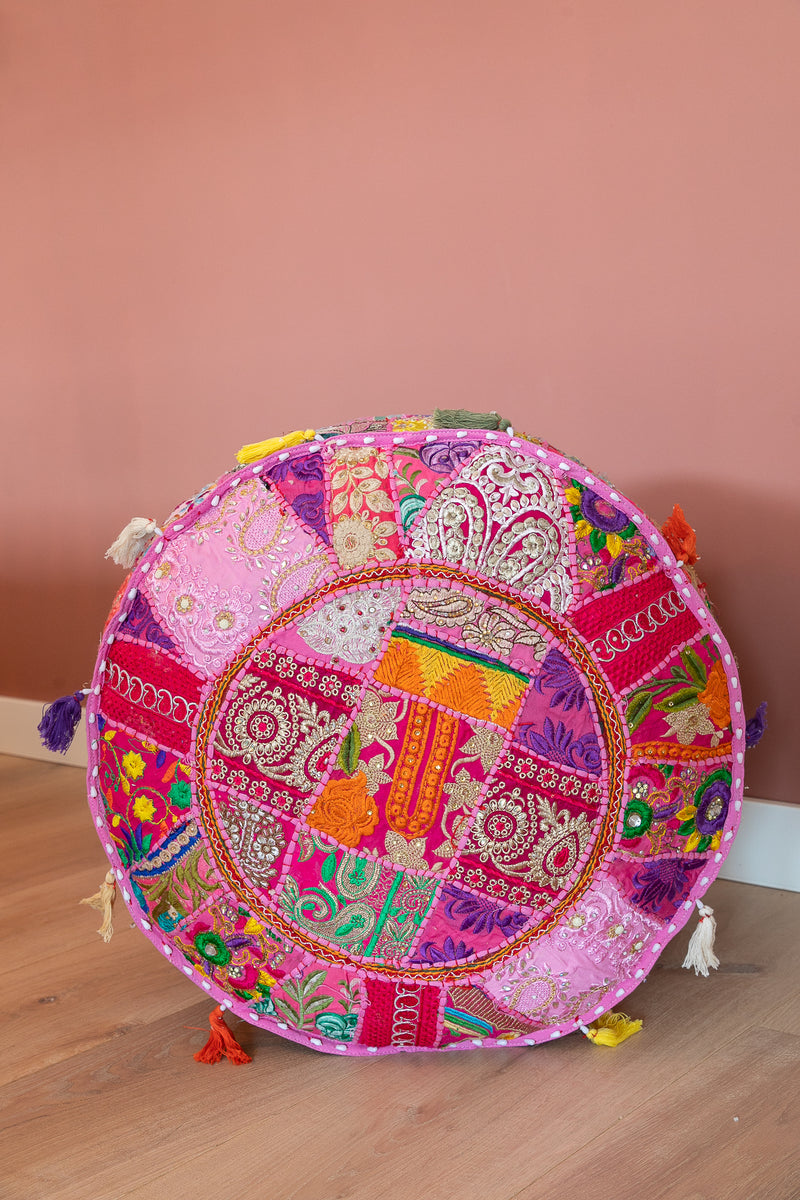 Indian Patchwork Poef Pink