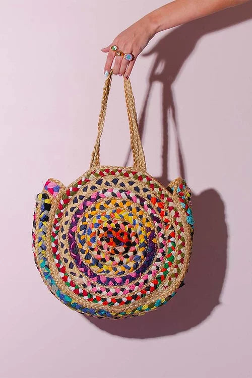 Colored Cotton Woven Jute Bag Round